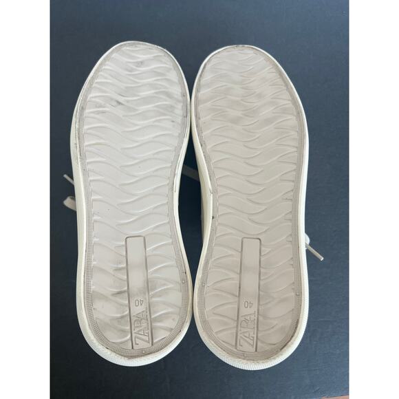 Zara Vegan Cream Blue Platform Low Top Lace Up Sneakers Size 9 - Picture 9 of 10